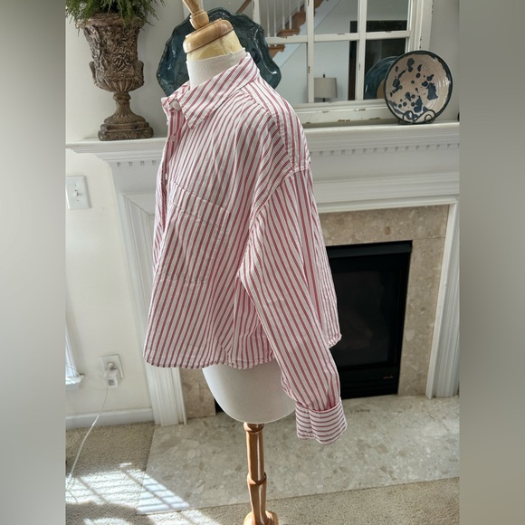 J. Crew E’tienne Cropped White & Red Striped Shirt - Picture 6 of 11